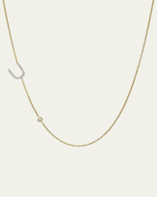 14K Yellow Gold Diamond Initial U Necklace